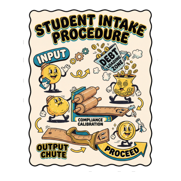 Student Intake Procedure Sticker — Funny College Debt Decal — White