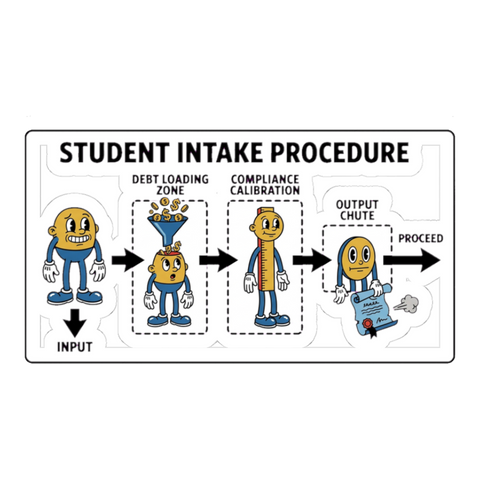 Student Intake Procedure Sticker — Funny College Debt Decal
