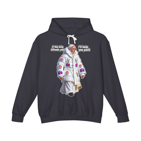 Stuffed Crust Pontiff Hoodie — Funny Pope Francis Puffer Jacket Meme — Black