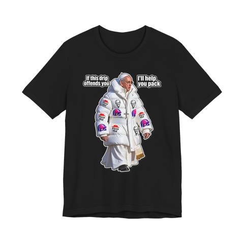 Stuffed Crust Pontiff T-Shirt — Funny Pope Francis Puffer Jacket Meme — Black