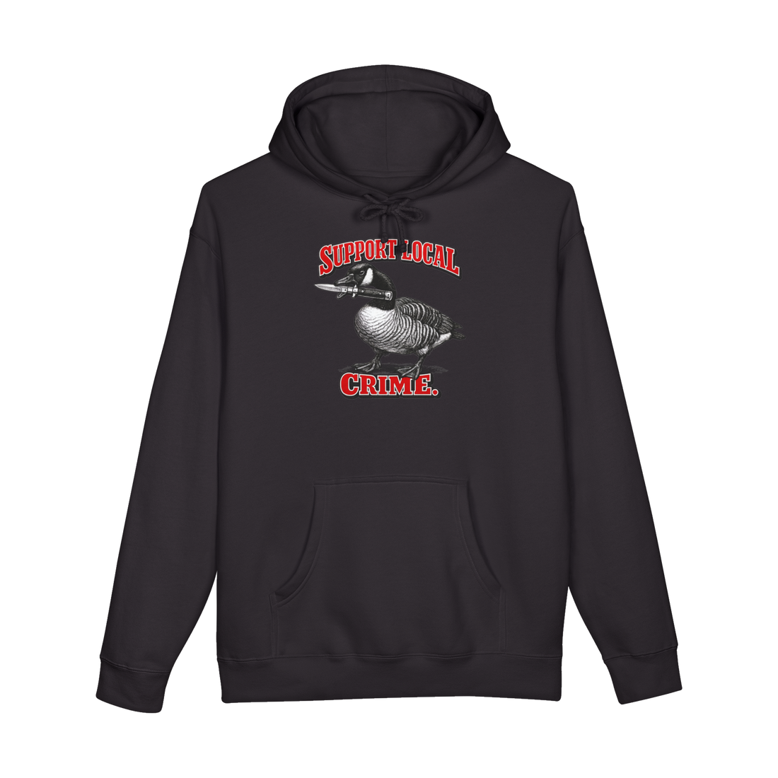 Support Local Crime Goose Hoodie — Funny Goose with Knife — Black