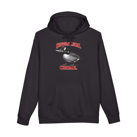 Support Local Crime Goose Hoodie — Funny Goose with Knife — Black
