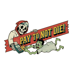 Tap To Continue Existing — Funny American Healthcare Sticker