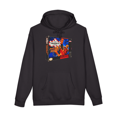 TGI Fridays Parking Lot Fighter Hoodie — Funny Retro Gaming — Black