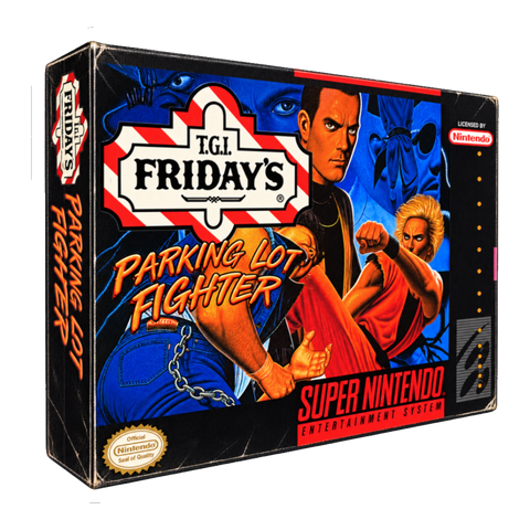 TGI Fridays Parking Lot Fighter Sticker — Funny Retro Gaming — White