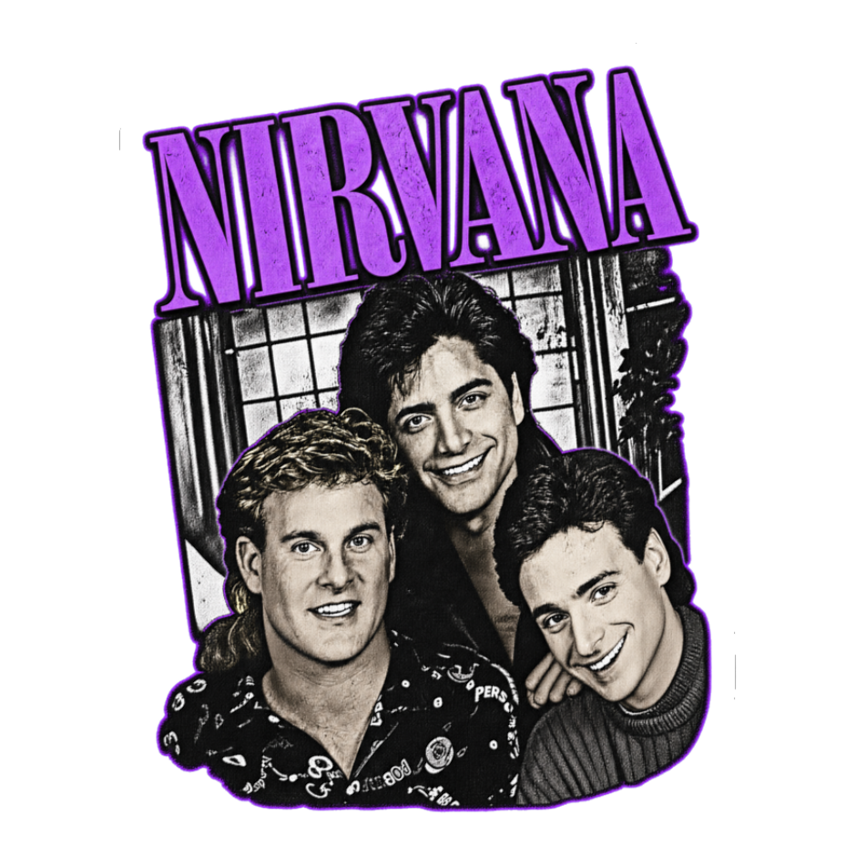 The Fathers of Grunge Sticker — 90s Sitcom Mashup — White