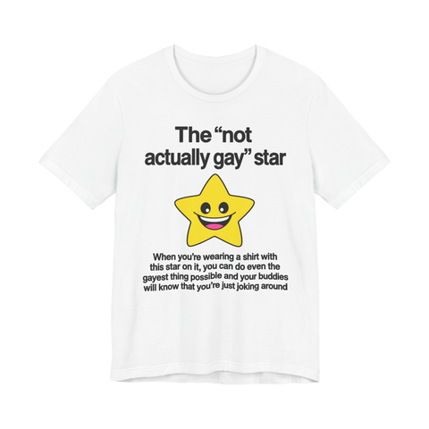 The Not Actually Gay Star T-Shirt — Cartoon Irony Masculinity Homies — White