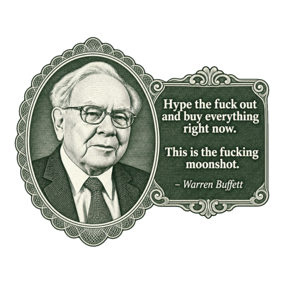 The Oracle Of Moonshots Sticker — Funny Warren Buffett — White