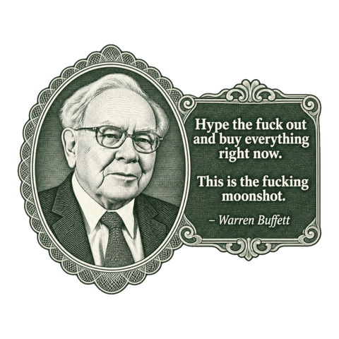 The Oracle Of Moonshots Sticker — Funny Warren Buffett — White
