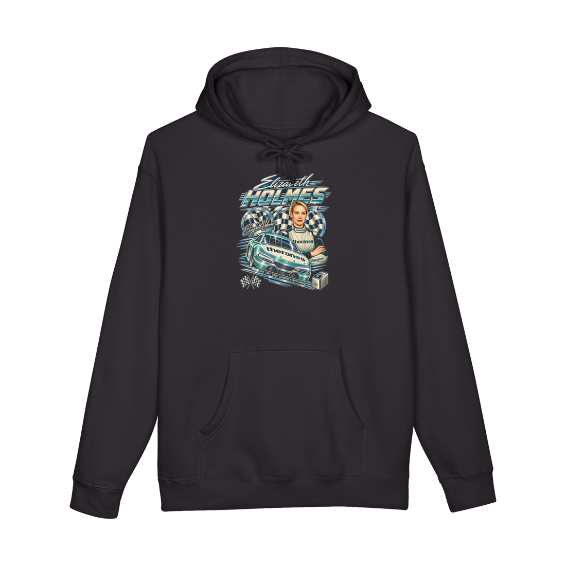 Theranos Racing Team Hoodie — Elizabeth Holmes Nascar 90S Bootleg Tech — Black