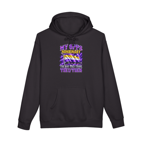 They Think They Them Hoodie — Nonbinary Pride Pronouns Opps Y2K Queer — Black