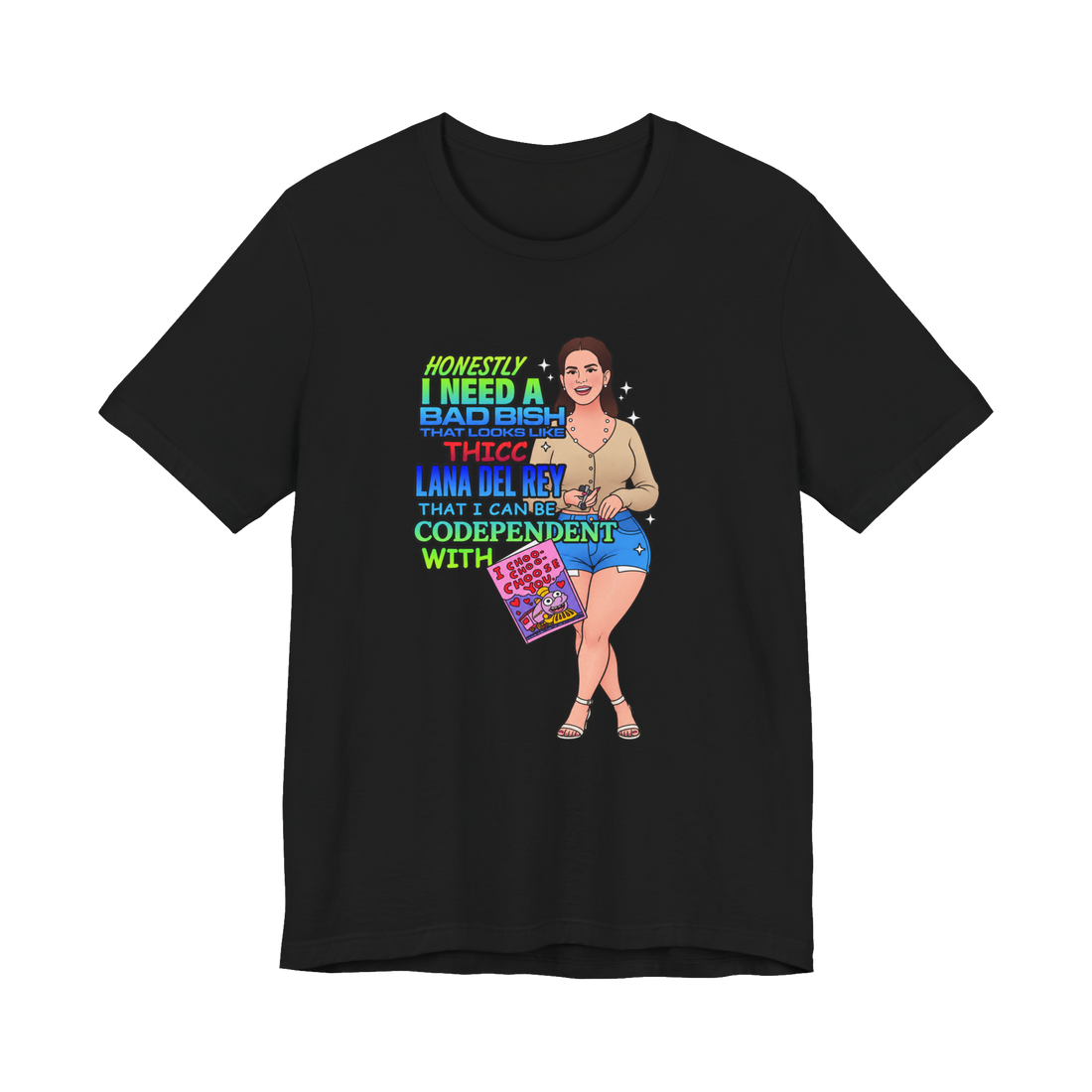 Thicc Lana Codependency T-Shirt featuring a retro 2000s WordArt design and a Ralph Wiggum Valentine meme style