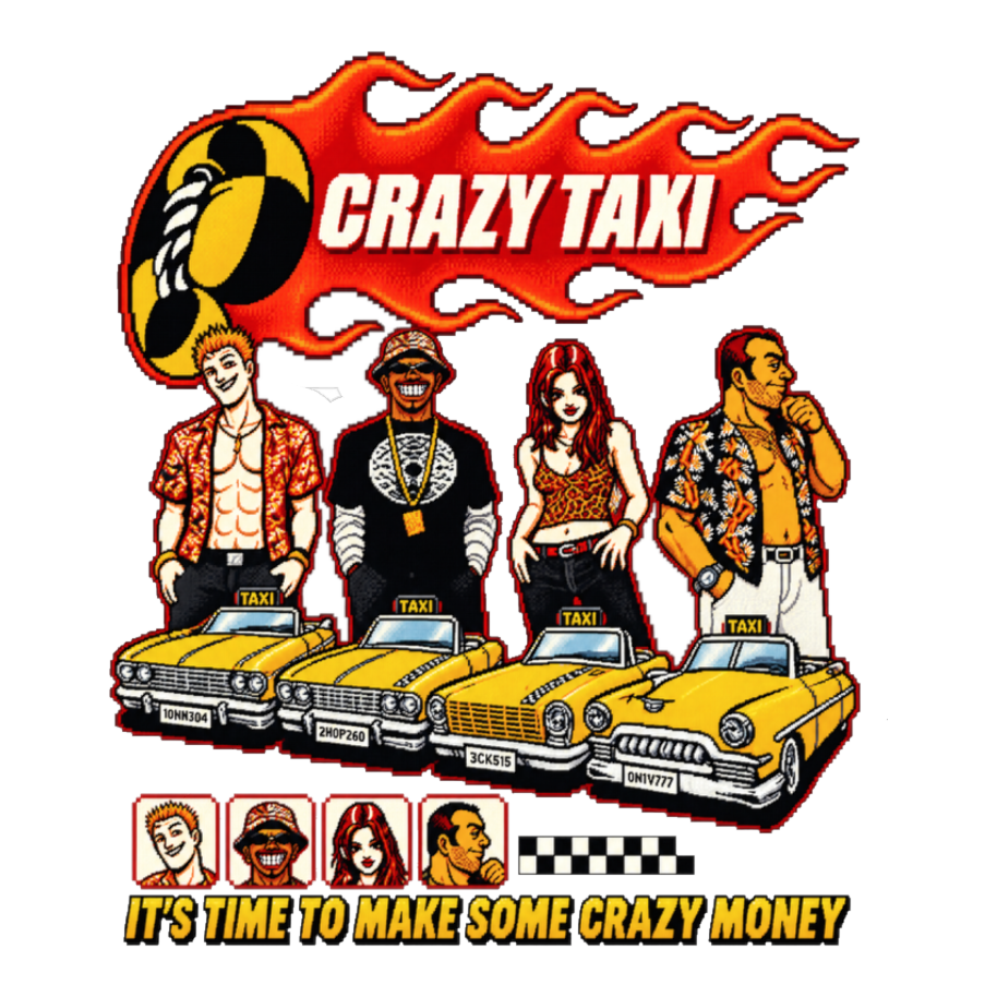 Time To Make Some Crazy Money Sticker — Taxi Sega Arcade Retro Gaming — White