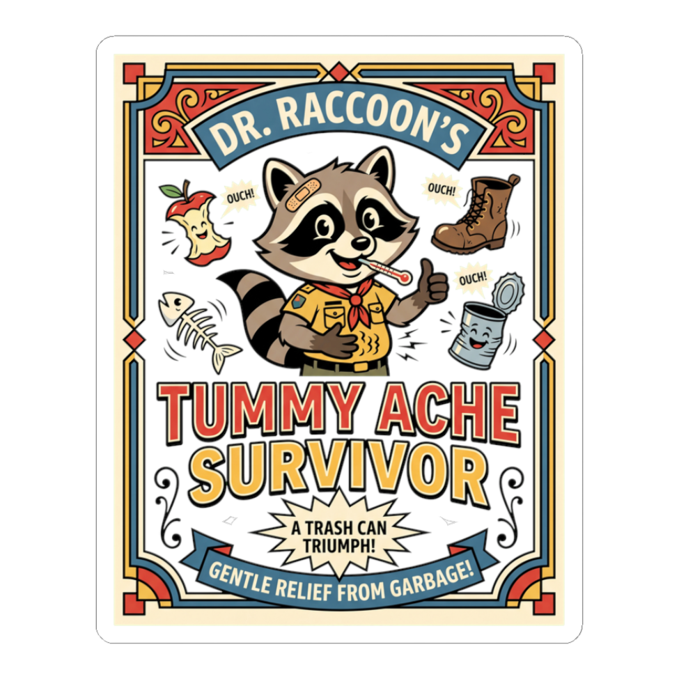 Tummy Ache Survivor Sticker — Funny Stomach Ache Meme — White