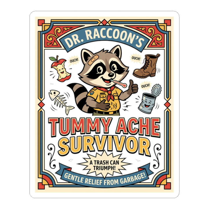 Tummy Ache Survivor Sticker — Funny Stomach Ache Meme — White