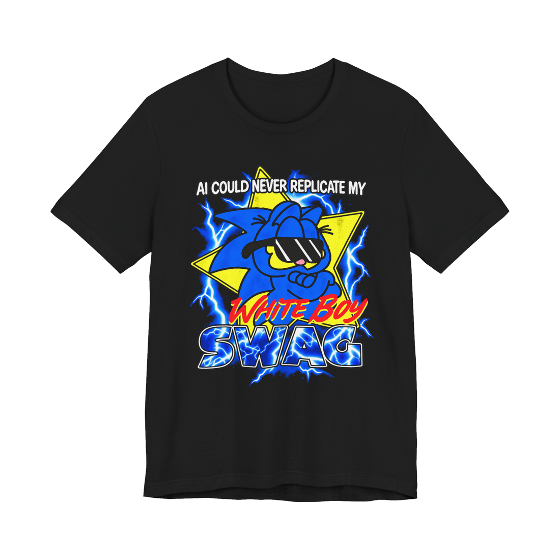 Unreplicable Swag T-Shirt — Garfield Sonic the Hedgehog Meme Bootleg — Black