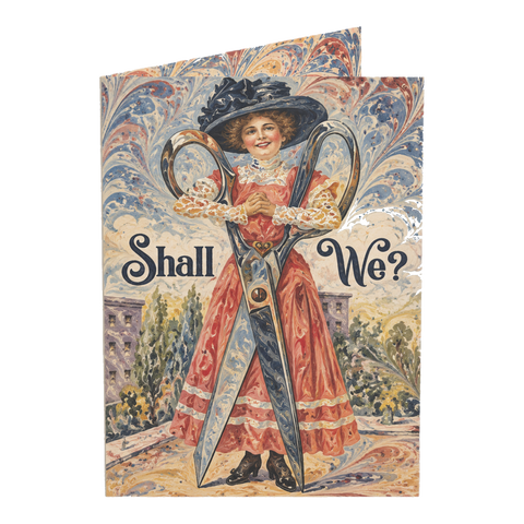 Vintage Giant Scissors Shall We Collage Funny Greeting Card — 3.5" x 4.9" (Vertical) / Coated (both sides) / 1 pc