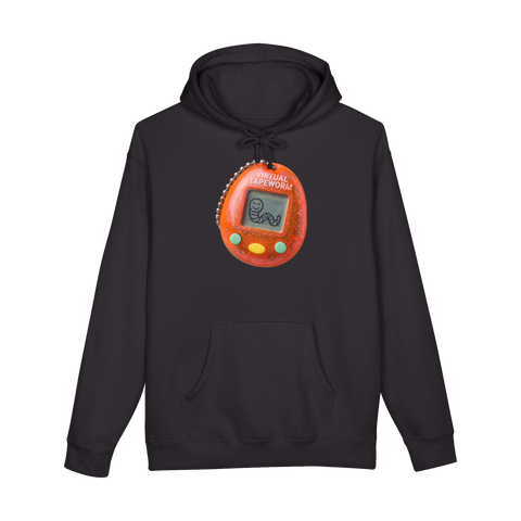 Virtual Tapeworm Hoodie — Retro Pixel Pet Parody — Black