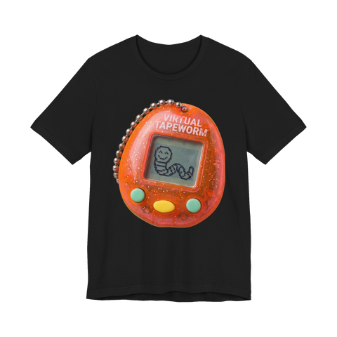 Virtual Tapeworm Shirt — Retro Digital Pet Tee — Black