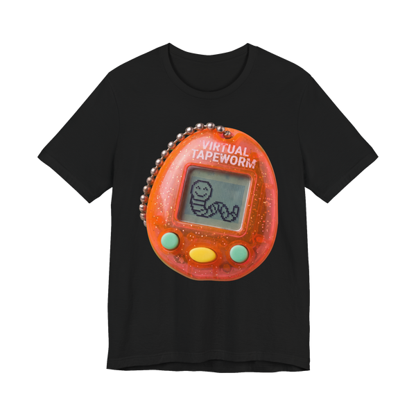 Virtual Tapeworm Shirt — Retro Digital Pet Tee — Black