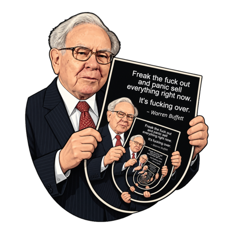 Warren Buffett Panic Sell Loop Sticker — Funny Finance Meme — White