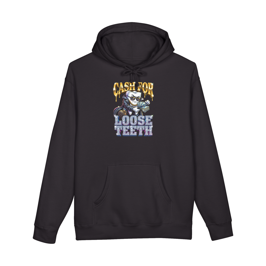 We Buy Teeth Hoodie — Weird Bootleg Graphic Sweatshirt — Black