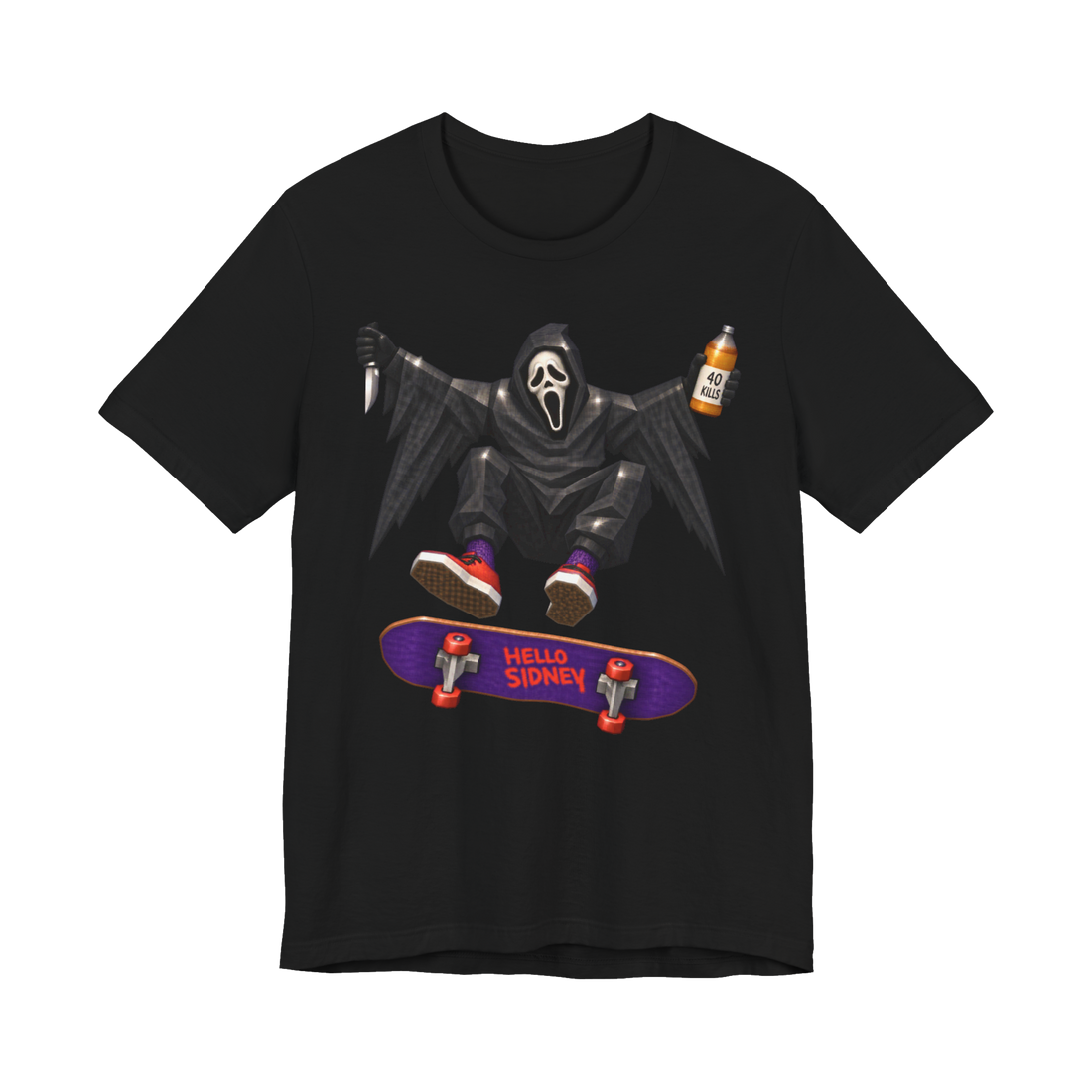 Woodsboro Pro Skater T-Shirt — Funny Ghostface Scream — Black
