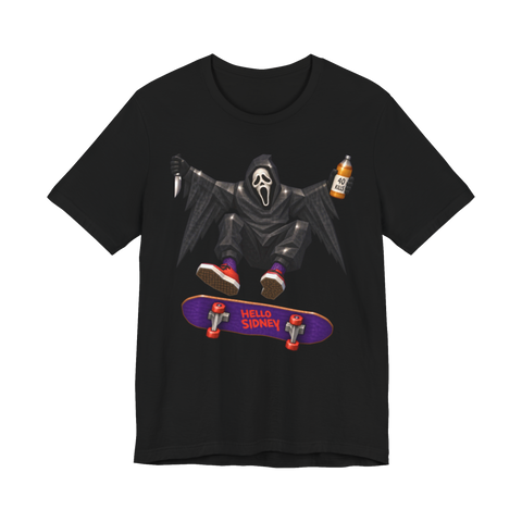 Woodsboro Pro Skater T-Shirt — Funny Ghostface Scream — Black