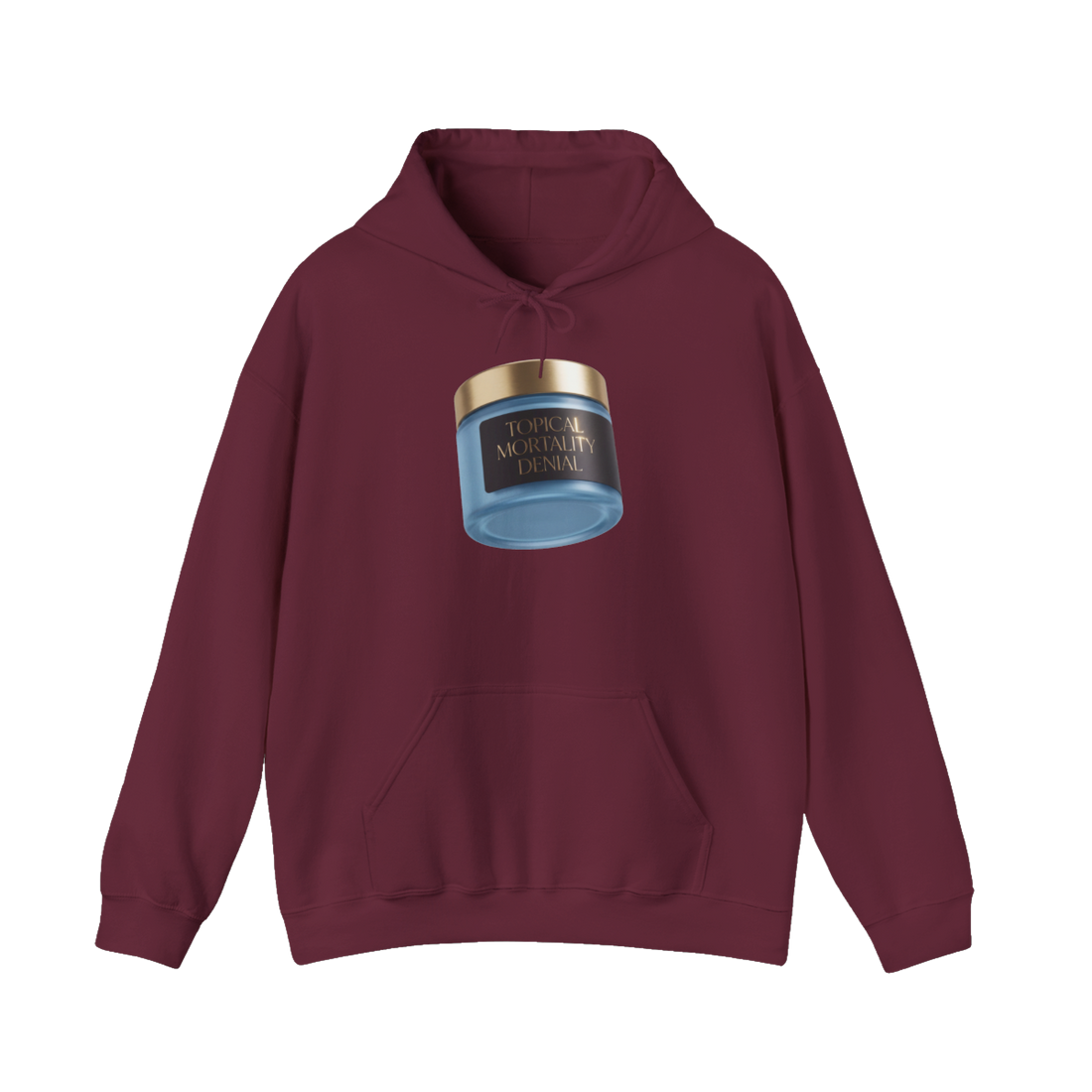 Cellular Denial Crème — Funny Existential Skincare Hoodie — Maroon