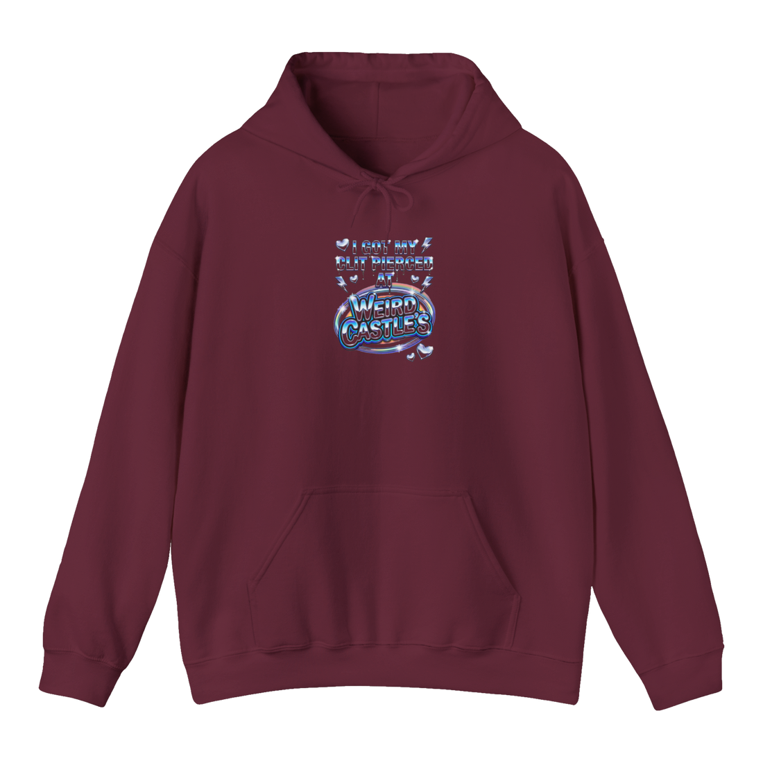 The Prince Albert Drive-Thru — Y2K Piercing Joke Hoodie — Maroon