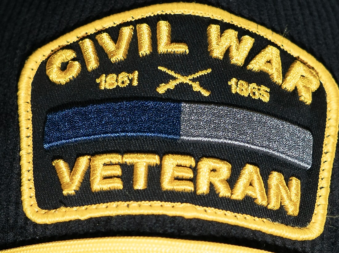 The primary insignia patch: CIVIL WAR, 1861 crossed sabers 1865, service ribbon, VETERAN